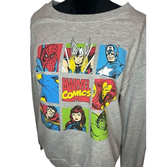 MARVEL GRAY GRAPHIC SWEATSHIRT SPIDERMAN THOR HULK CAPTAIN AMERICA WOMENS SIZE M - Picture 3 of 6